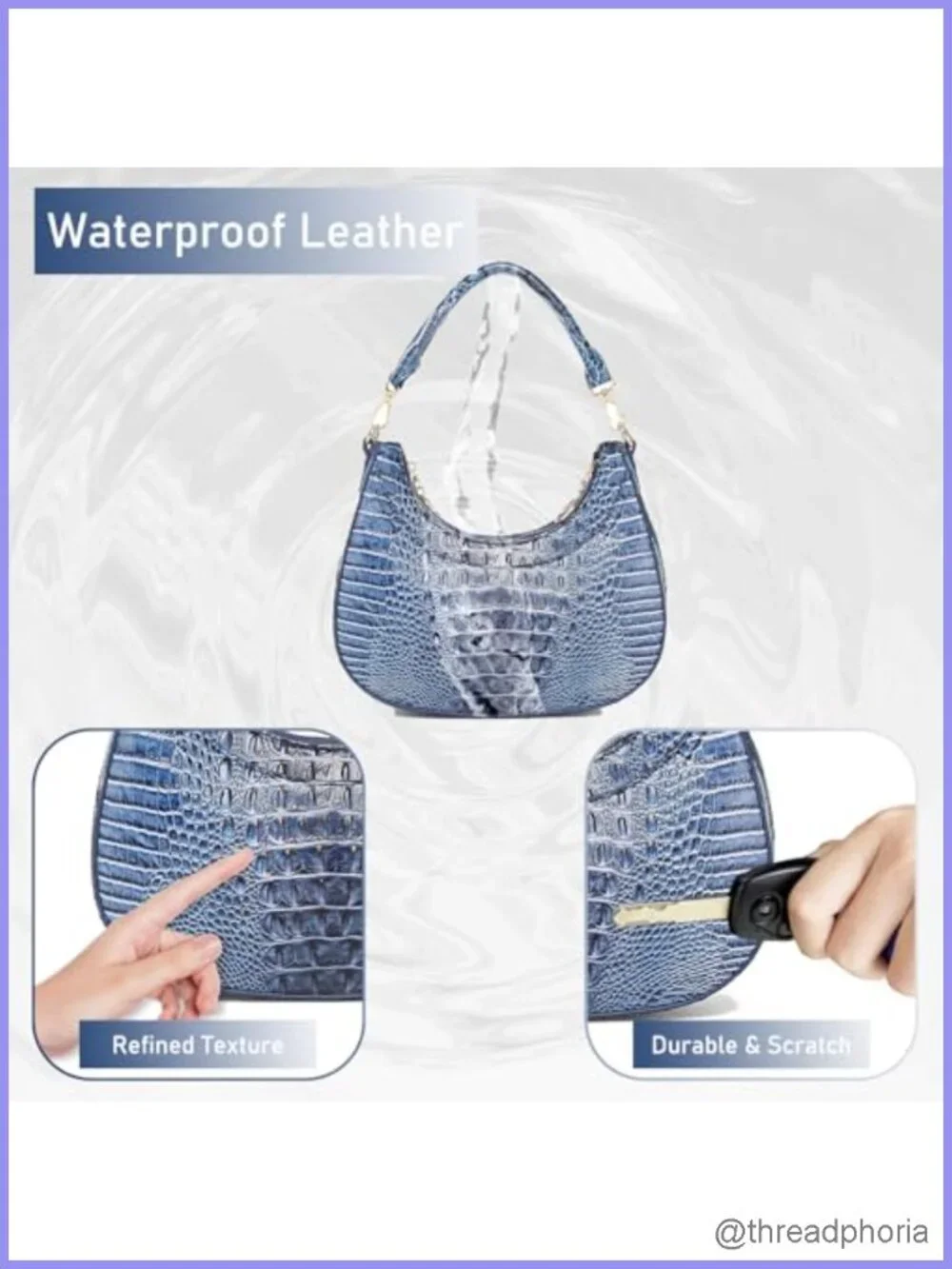 Vegan Leather Croc Embossed Hobo Bag Crescent Shoulder Purse Clutch Handbag